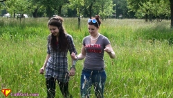 walking handcuffed through the field